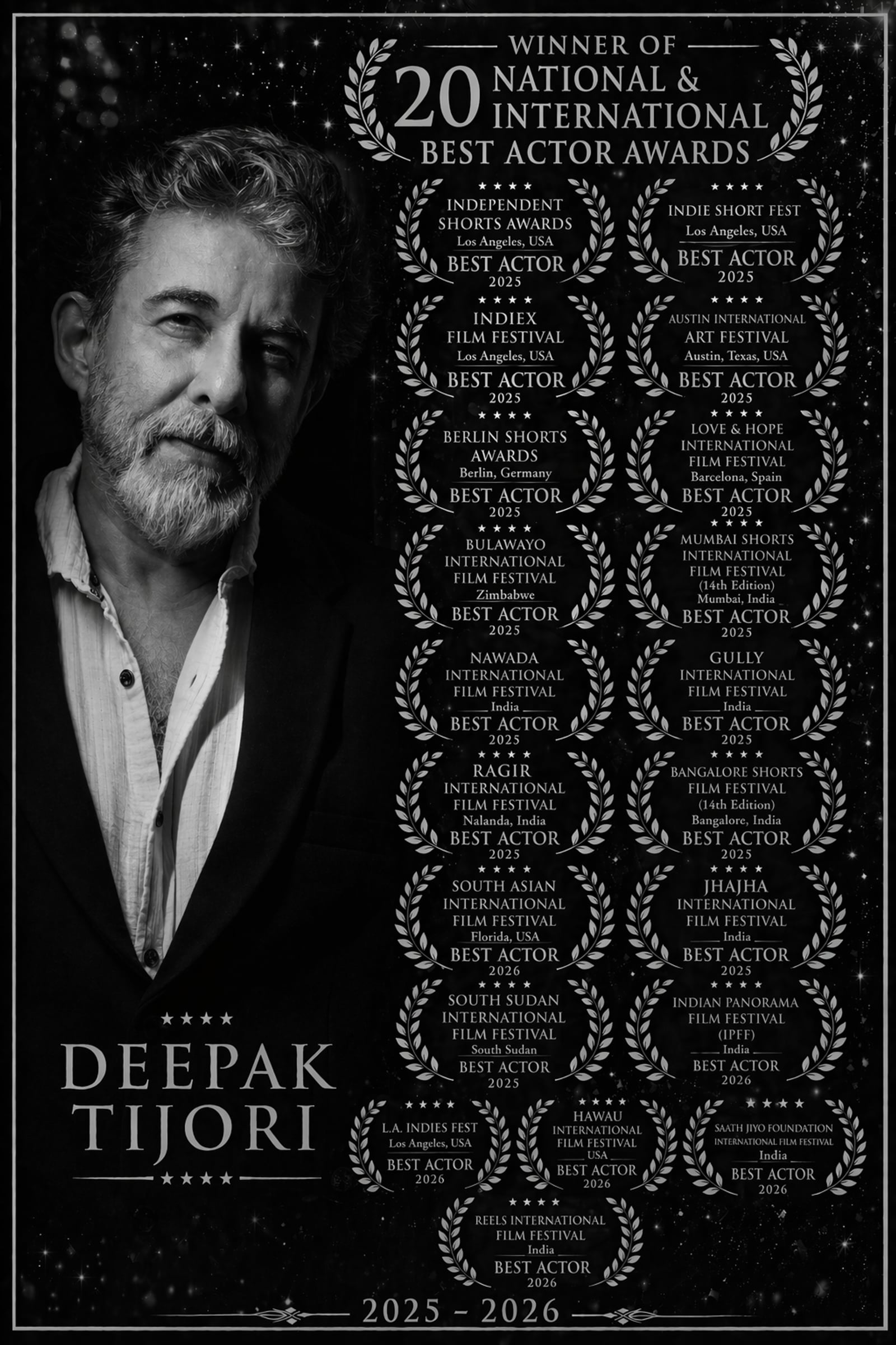 Deepak Tijori — Winner of 20 National and International Best Actor Awards